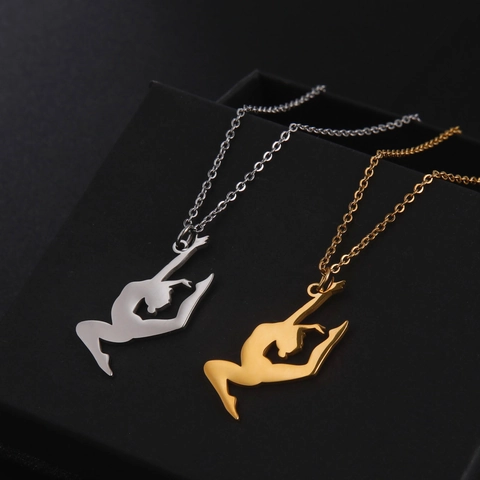 Gymnastics Silhouette Pendant Necklace Stainless Steel Gymnast Dancer Jewelry For Women Athletes Sport Enthusiasts Gift