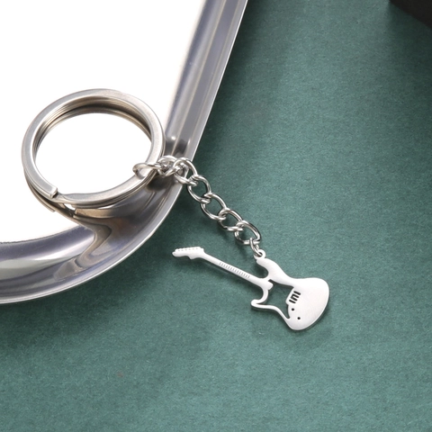 304 Stainless Steel Electric Guitar Pendant Keychain Musical Instrument Key Ring For Music Lovers Creative Jewelry Gift