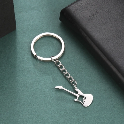 304 Stainless Steel Electric Guitar Pendant Keychain Musical Instrument Key Ring For Music Lovers Creative Jewelry Gift