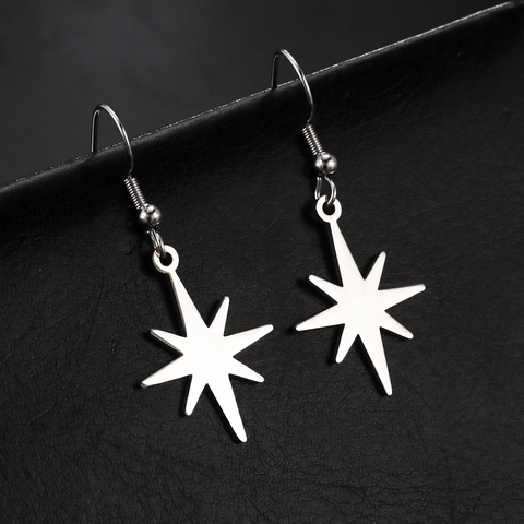 Orecchini Pendenti in Acciaio Inossidabile a Forma di Stella Ottagonale per Donna Stella Polare Placcati Oro Argento