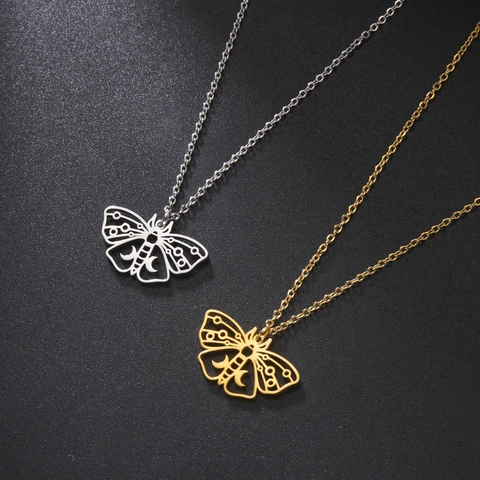 304 Stainless Steel Moth Pendant Necklace Bohemian Celestial Moon Star Cutout Pendant Jewelry For Men Women Gothic Accessory