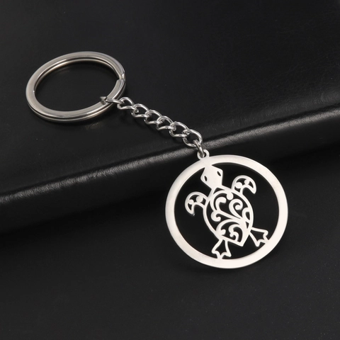 Edelstahl Meeresschildkröte Schlüsselanhänger Metall Hohlmuster Wirbel Rund Anhänger Schlüsselring Für Reise Souvenir Täglich Schmuck