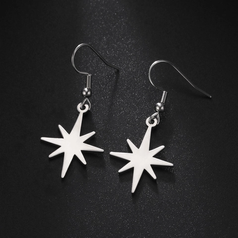 Orecchini Pendenti in Acciaio Inossidabile a Forma di Stella Ottagonale per Donna Stella Polare Placcati Oro Argento