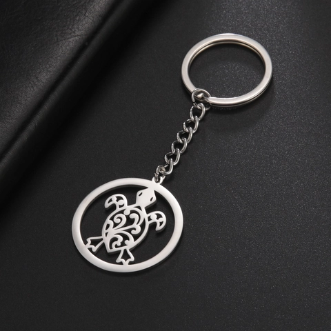 Edelstahl Meeresschildkröte Schlüsselanhänger Metall Hohlmuster Wirbel Rund Anhänger Schlüsselring Für Reise Souvenir Täglich Schmuck