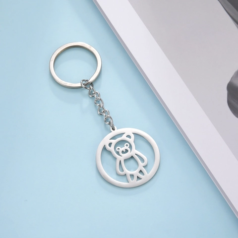 Portachiavi Minimalista In Acciaio Inossidabile Con Ciondolo A Forma Di Orso Svuotato Per Donna Uomo Simpatico Portachiavi Con Animali