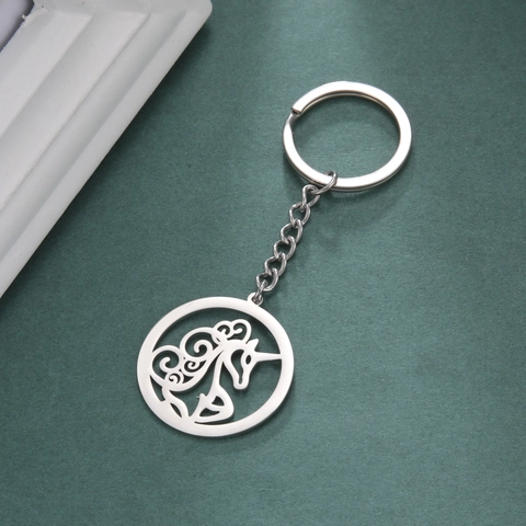 Portachiavi in Acciaio Inossidabile Licorne Creuse Argent Silhouette Animale Mitica Anello Chiave per Uomo Donna Accessorio Regalo