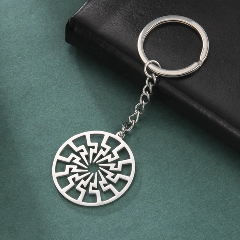 Portachiavi Minimalista in Acciaio Inossidabile 304 Con Ciondolo Tondo Geometrico Traforato Simbolo Raggio di Sole per Uomo Donna