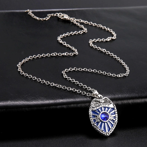 Vintage Alloy Police Badge Pendant Necklace With Blue Zirconia Inlaid Eagle Shield Necklace Jewelry For Unisex Gift