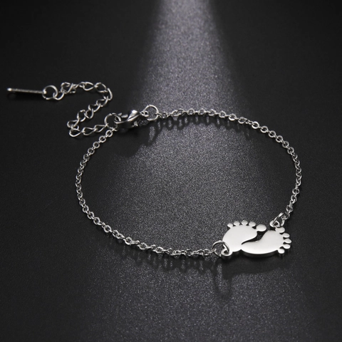 Bracelet à Breloque Empreinte de Bébé en Acier Inoxydable pour Femme Or Argent Pendentif Ajouré Chaîne Réglable Bijoux