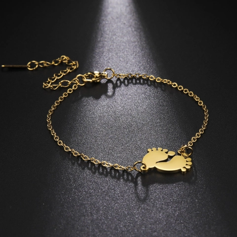 Bracelet à Breloque Empreinte de Bébé en Acier Inoxydable pour Femme Or Argent Pendentif Ajouré Chaîne Réglable Bijoux