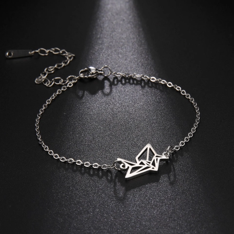 Minimalistische 304 Roestvrij Staal Origami Kraanvogel Hanger Armband Geometrisch Holle Papierkraanvogel Verstelbare Ketting