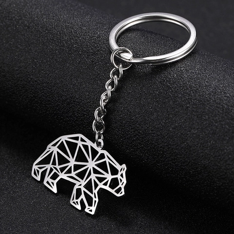 Portachiavi Minimalista in Acciaio Inossidabile 304 Orso Polare Geometrico Cavo Pendente Animale per Accessori Quotidiani Unisex