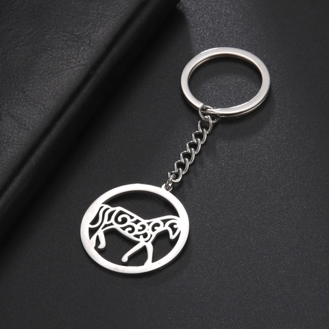 Portachiavi in Acciaio Inossidabile Minimalista Ciondolo a Forma di Cavallo Traforato Con Motivo a Volute Regalo Gioiello Uomo Donna