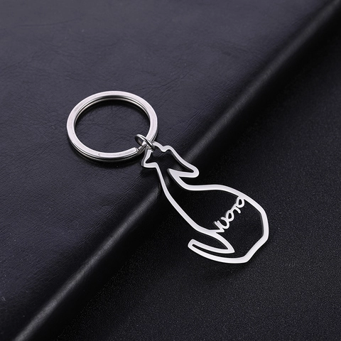 Llavero de Acero Inoxidable 304 Silueta Animal Hueca Letra Colgante Gato Perro para Decoración Diaria de Llaves