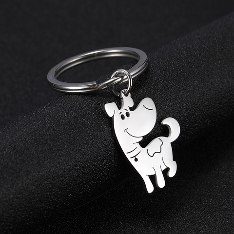 Simpatico Portachiavi Cane Cartone Animato Acciaio Inossidabile Lucido Ciondolo Animale Per Donna Uomo Borsa Regalo