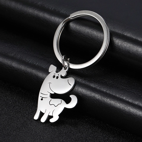 Simpatico Portachiavi Cane Cartone Animato Acciaio Inossidabile Lucido Ciondolo Animale Per Donna Uomo Borsa Regalo