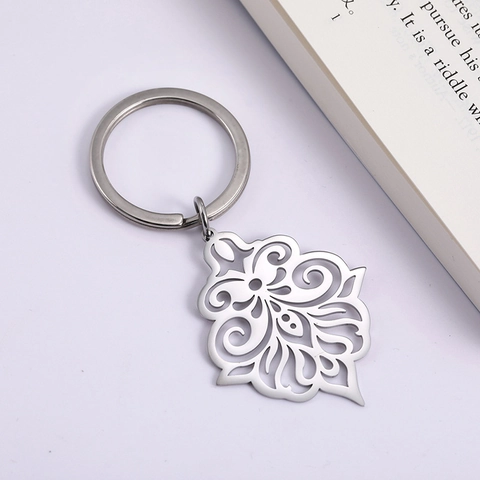 Portachiavi con Ciondolo a Forma di Fiore di Vite Svuotato Vintage Europeo in Acciaio Inossidabile 304 per Decorazione Borse