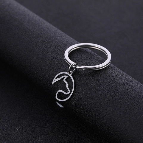 Minimalist 304 Stainless Steel Dog Head Keychain Hollow Animal Silhouette Pendant Keyring For Pet Lovers Unisex Jewelry Gift