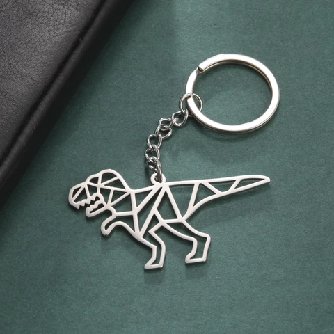 Portachiavi Dinosauro T-Rex Geometrico Traforato in Acciaio Inossidabile 304 Stile Punk Anello per Auto Borsa Unisex Gioielli