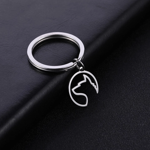 Minimalist 304 Stainless Steel Dog Head Keychain Hollow Animal Silhouette Pendant Keyring For Pet Lovers Unisex Jewelry Gift
