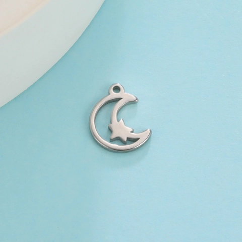 304 Stainless Steel Hollow Moon Star Pendant For DIY Jewelry Making Accessories Gold Silver Minimalist Necklace Charms