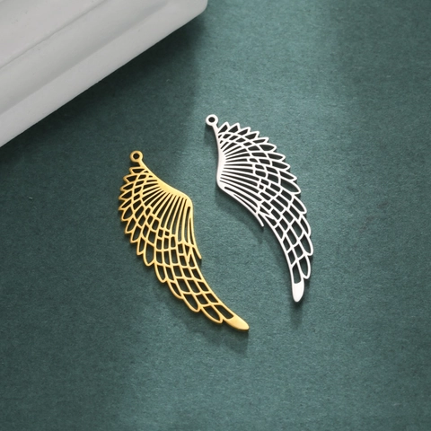 304 Stainless Steel Hollow Wing Pendant For Jewelry Making DIY Charms Accessory Gold Silver Color Feather Wing Charms