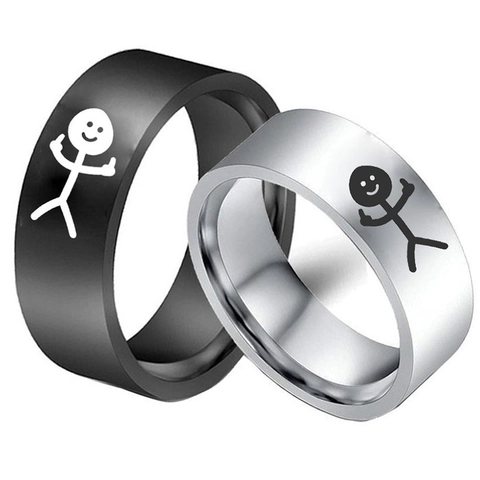 Anillo de Parodia Humorística Hombre de Palo Dedo Corazón Sonrisa Acero Inoxidable Punk Streetwear Band Ring Hombre Mujer Joyería