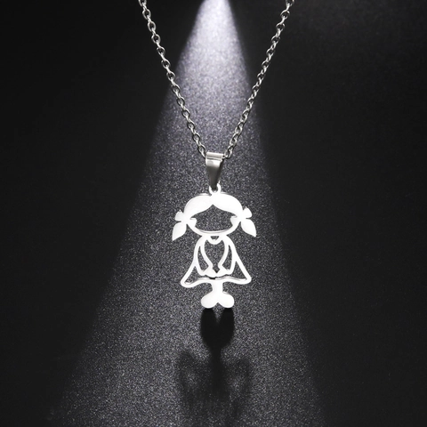 Minimalist Stainless Steel Hollow Out Little Girl Pendant Necklace Gold Plated Adjustable Necklace For Women Jewelry