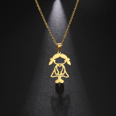 Minimalist Stainless Steel Hollow Out Little Girl Pendant Necklace Gold Plated Adjustable Necklace For Women Jewelry