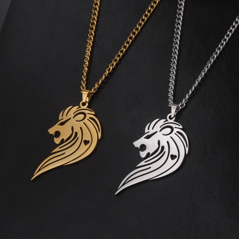 Minimalistische Edelstahl Löwenkopf Anhänger Halskette Für Herren Damen Hohl Herz Mähne Langer Haar Löwe Tier Schmuck