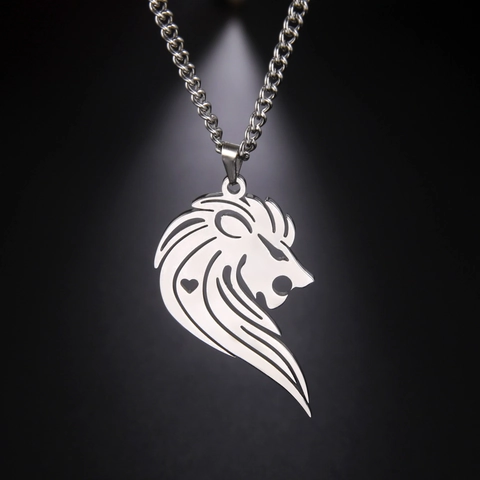 Minimalistische Edelstahl Löwenkopf Anhänger Halskette Für Herren Damen Hohl Herz Mähne Langer Haar Löwe Tier Schmuck