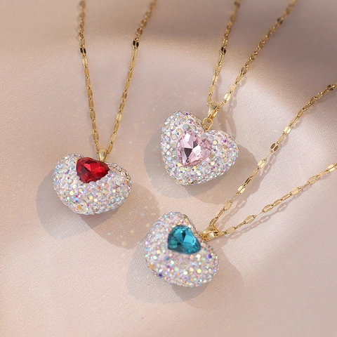 Collana Con Pendente A Cuore Placcato Oro Acciaio Inossidabile Con Zirconi Gioielli Eleganti