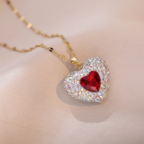 Collana Con Pendente A Cuore Placcato Oro Acciaio Inossidabile Con Zirconi Gioielli Eleganti