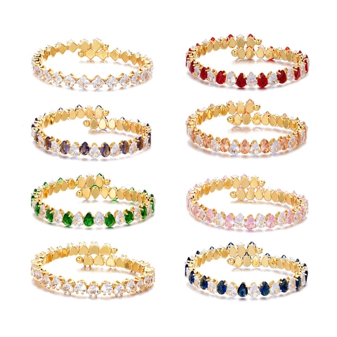 Mode Vergoldet Oval Offen Armreif Bunt Zirkonia Navette-Schliff Strass Spiral Armband Elegant Damen Schmuck Geschenk