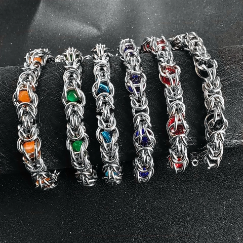 Men's Byzantine Weave Stainless Steel Bracelet With Colorful Beads Hip Hop Handmade Chain Bracelet Jewelry Gift