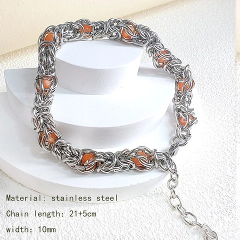Men's Byzantine Weave Stainless Steel Bracelet With Colorful Beads Hip Hop Handmade Chain Bracelet Jewelry Gift