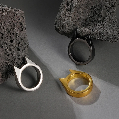 Punk Titanium Staal Kattenoor Zelfverdediging Ring Gothic Industriële Stijl Overlevingsgereedschap Ring Voor Heren Dames