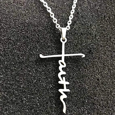 Collar con Colgante de Cruz con Letra Faith de Acero Inoxidable para Mujer Hombre Unisex Hip Hop Religioso Joyería Faith Pulida