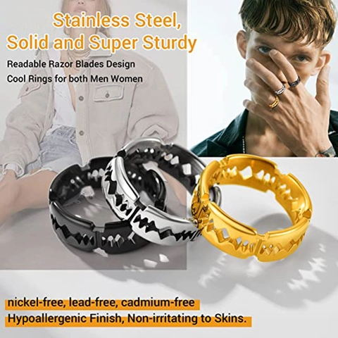 Anillo de Diseño Hueco de Cuchilla de Afeitar de Acero Inoxidable Hip Hop Punk Estilo Industrial Anillo de Dedo Pulido Para Hombres Joyería