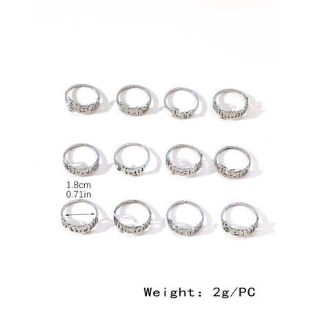 Gothic Old English Zodiac Signs Open Ring Stainless Steel Gold Silver Adjustable Twelve Constellations Minimalist Finger Ring