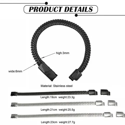 Men's Hip Hop Stainless Steel Franco Chain Bracelet Detachable Magnetic Clasp Punk Geometric Mesh Woven Hand Chain Gift