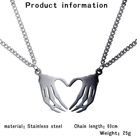 Gothic Stainless Steel Skull Hand Heart Pendant Necklace Set Punk Dark Hip Hop Jewelry For Couples Men Women