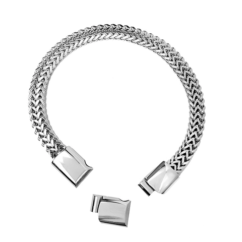 Men's Hip Hop Stainless Steel Franco Chain Bracelet Detachable Magnetic Clasp Punk Geometric Mesh Woven Hand Chain Gift