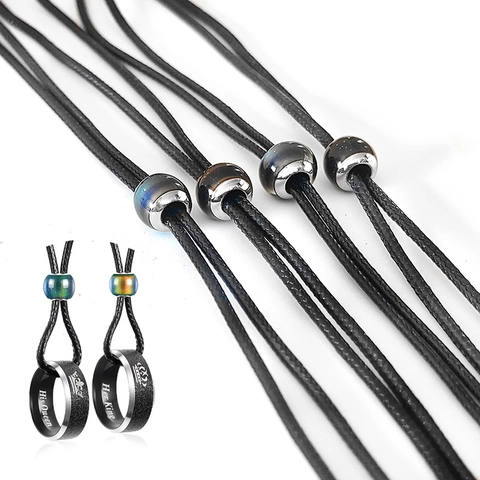 Stainless Steel Couple Ring Pendant Necklace With Color Changing Bead Engraved His Queen Her King Crown Jewelry For Couples