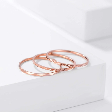 Minimalist Stainless Steel Ring Set For Women Japanese Style Thin Checkerboard Texture Geometric Stackable Finger Rings