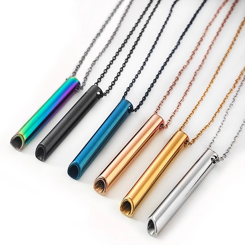 Collar de Respiración Consciente de Acero Inoxidable para Meditación Alivio del Estrés Ansiedad Colgante de Silbato Joyería Mindfulness Hombre Mujer