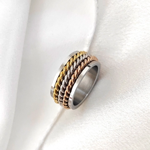 Edelstahl Spinner Ring Für Damen Anti Angst Stressabbau Dreifarbig Geflochten Twist Band Breiter Fingertip Ring Schmuck
