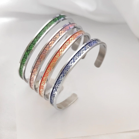 Vintage Titanium Steel Luminous Dragon Pattern Cuff Bracelet For Men Gothic Celtic Knot Night Glow Bangle Jewelry Gift