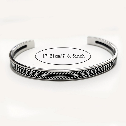 Vintage Titanium Steel Open Cuff Bracelet For Men Women Ethnic Leaf Feather Engraved Adjustable Silver Bangle Jewelry Gift