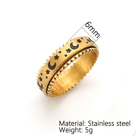 Stainless Steel Spinner Ring Moon Star Embossed Gear Edge Anxiety Stress Relief Rotating Band Ring For Men Women Jewelry